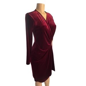 Wmen 8 Calvin Klein Malachite Faux Wrap Holiday Christmas Party Dress Velvet Red